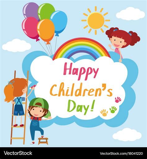 Happy Children Day Poster With Kids In Sky Vector Image