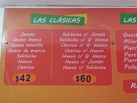 carta del restaurante tortas gigantes la villa los no 1 ciudad del méxico