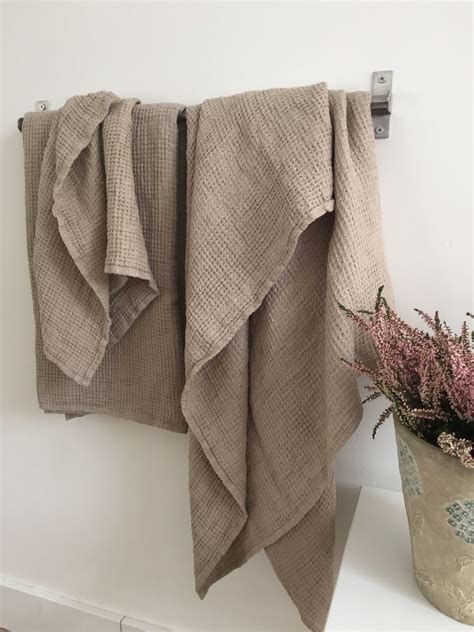Finest Linen Washed Waffle Bath Towels Natural Pure Linen Bedding