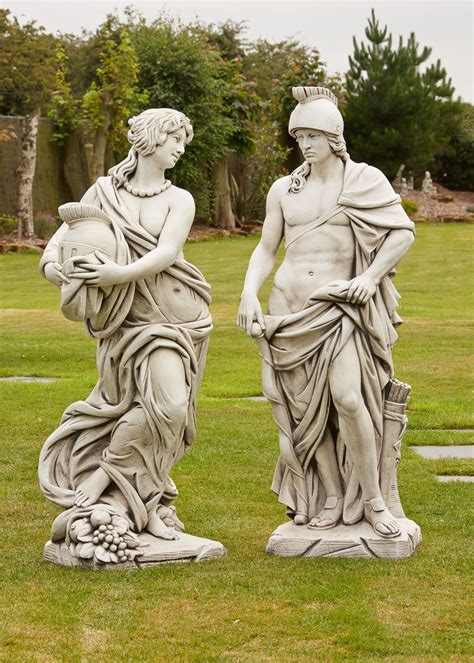 Roman Gladiator And Goddess Stone Sculpture Large Garden