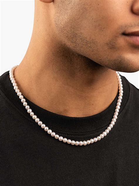 Dower And Hall Mens Freshwater Pearl Collar Necklace Whitesilver At