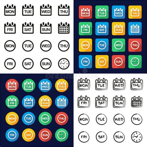 Days Of The Week Icons Thin Line Vector Illustration Set Stock Vector
