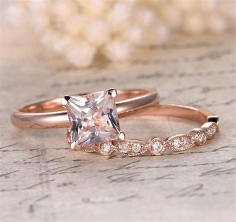 Diamond & morganite teardrop engagement ring set sale $810.00. Sale: 1.25 Carat Peach Pink Morganite (princess cut ...