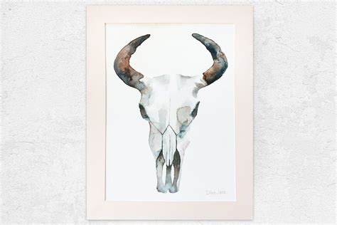 Original Artwork Cow Skull Watercolor Painting Etsy