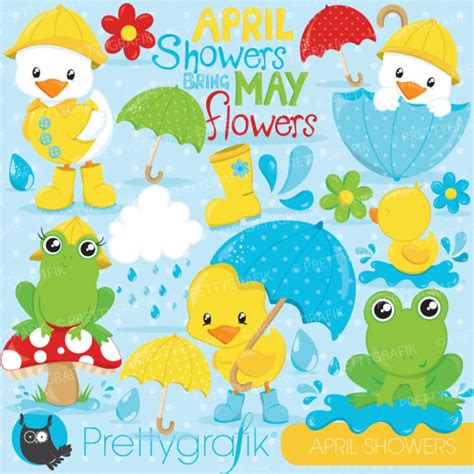 April Showers Clipart Commercial Use Duck And Frog Vector Graphics
