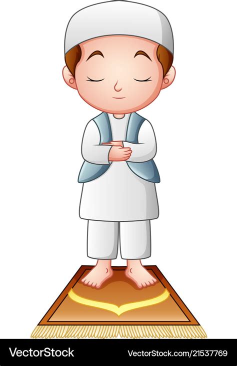 Muslim Kid Praying Isolated On White Background Vector Image