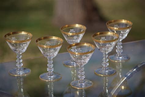 Vintage Needle Etched Gold Rimmed Wine Cordials Set Of 6 Tiffin Franciscan Bouquet 1950 S 3