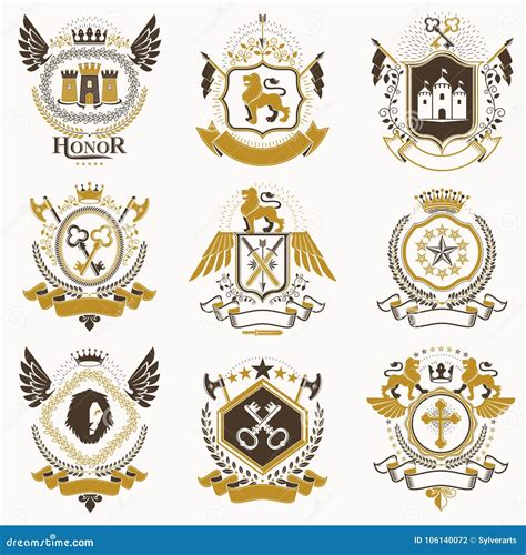 Collection Of Vector Heraldic Decorative Coat Of Arms Isolated O Stock