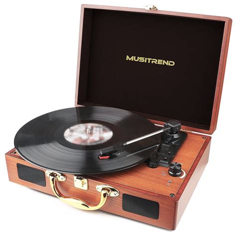 Musitrend Record Player Vinyl Turntable With Speakers 3 Speed Suitcase