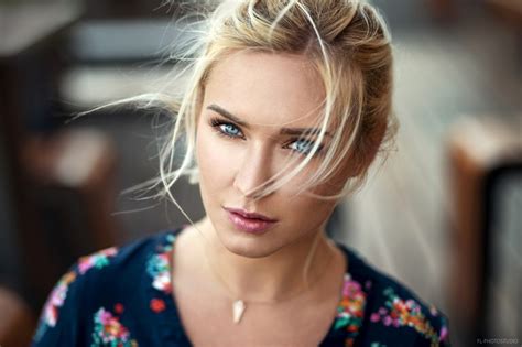 Blonde Face Model Blue Eyes Depth Of Field Women Lods Franck