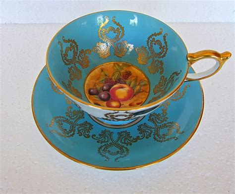 Stunning Vintage Aynsley Turquoise And Fruit Pattern Cup And Etsy Uk