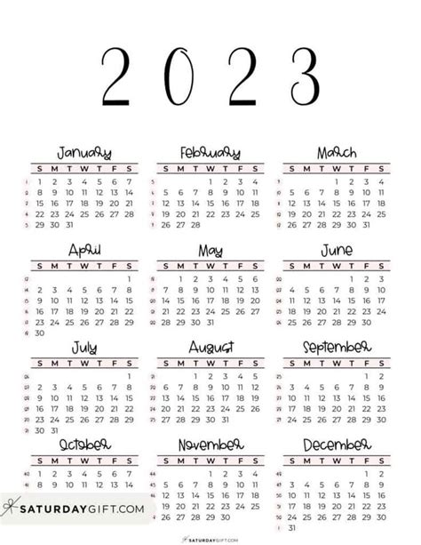 2023 Calendar Printable Cute And Free 2023 Yearly Calendar Templates