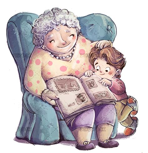Abuela Con Su Nieto En Sillon Dibustock Ilustraciones Infantiles De