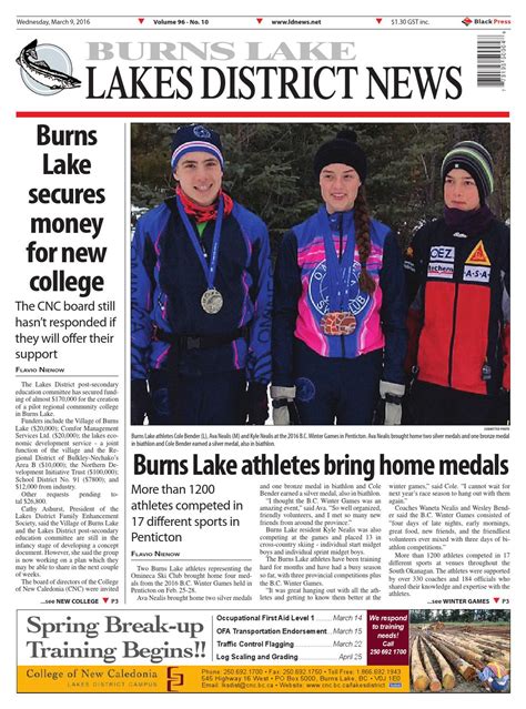 Burns Lake Lakes District News March 09 2016 By Black Press Media