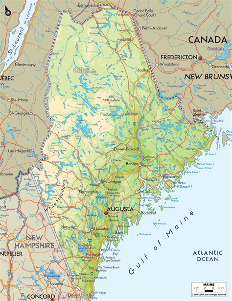 Physical Map Of Maine State Usa Ezilon Maps