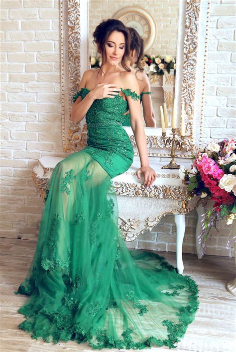 Mermaid Green Long Evening Dress 2017 Sweetheart Appliques Lace Beaded