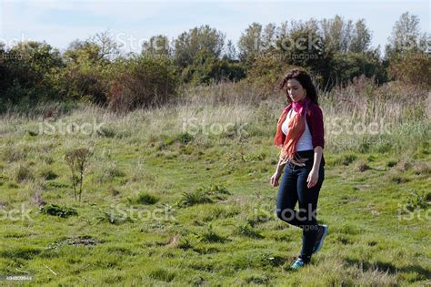 Walking On Mitcham Common Beautiful Shapely Canadian Outdoor Girl Stock