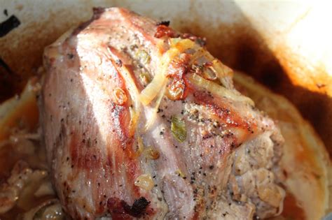 Roasted Rib End Pork Loin Roast With Onion Bacon Sage And Bay Leaf
