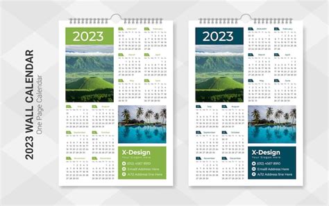 Calendario De Pared De Una Página 2023 Vector Premium