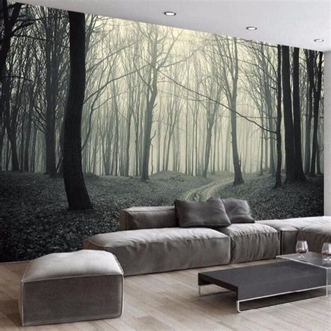 Custom Wallpaper Mural Retro Hazy Forest Trees Bvm Home