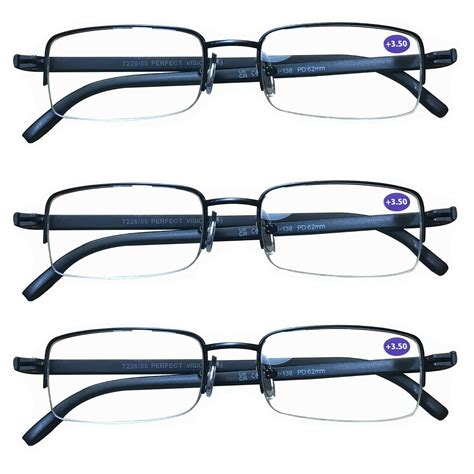 3 pairs mens metal frame rectangle half frame reading glasses classic readers 3 50