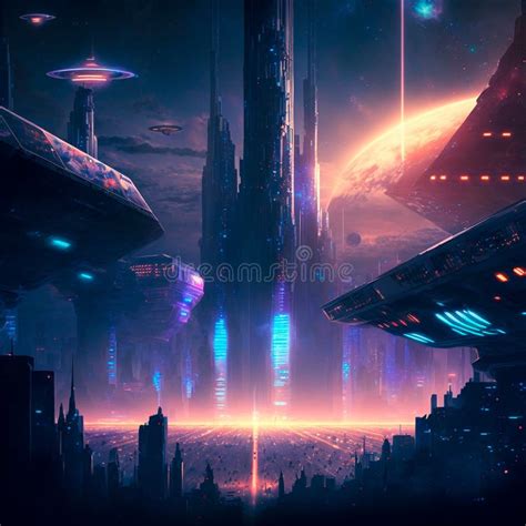 Futuristic City Of The Future On A Distant Planet Stock Illustration