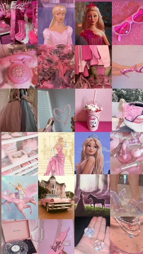 Barbie Doll Collage In Pink And White With Lots Of Pictures On The