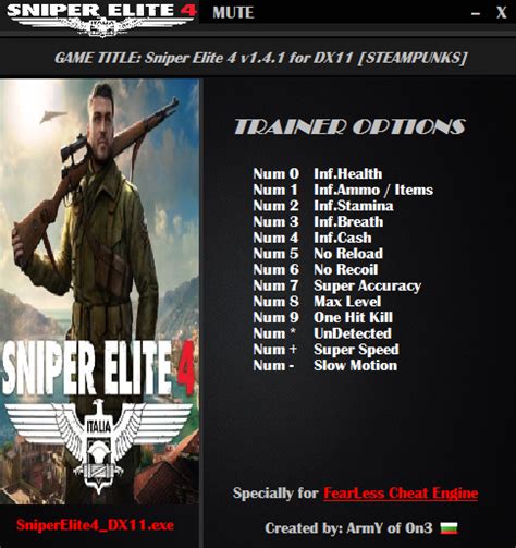 Sniper Elite 4 Trainer 13 141 Dx11 Dx12 Army Of 0n3