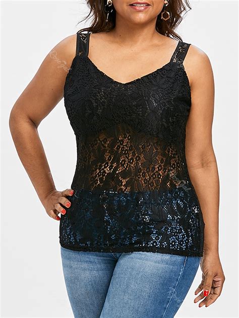 OFF Plus Size Sheer Lace Sweetheart Tank Top Rosegal