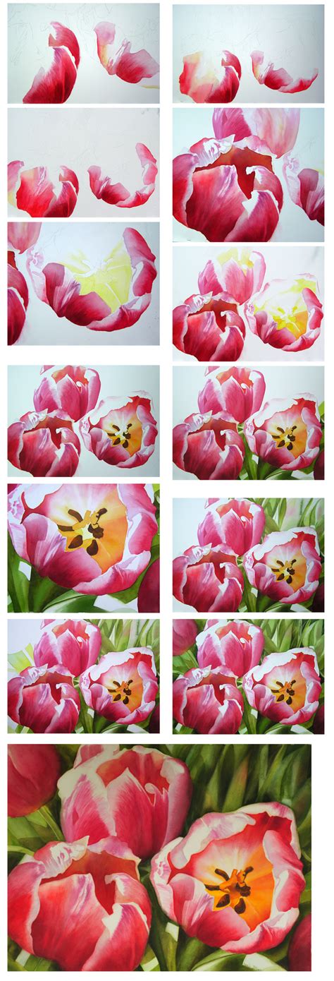 How to paint watercolor flowers step by step. Tulips - Flower Paintings in Watercolor - Step-by-Step-Photos
