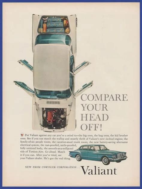 Vintage 1960 Chrysler Valiant Automobile Car Classic Rare Print Ad 60s
