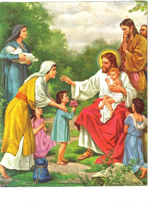 Vintage Christ Blessing The Children Religious Picture