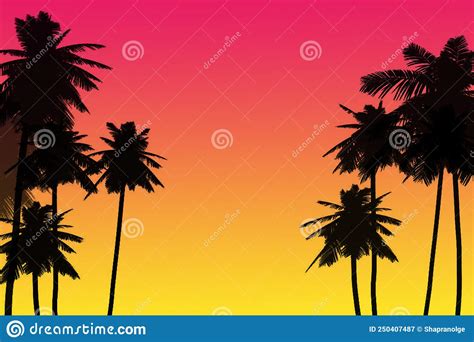 Silhouettes Of Palms On The Sunset Stock Illustration Illustration Of