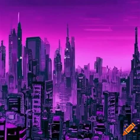 Cyberpunk City In Pink And Purple