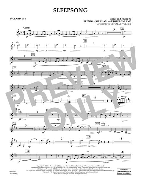 Sleepsong (soprano/ssatbb a choral ssatbb ssatbb a cappella sheet music. Sleepsong (arr. Michael Sweeney) - Bb Clarinet 1 - Secret ...