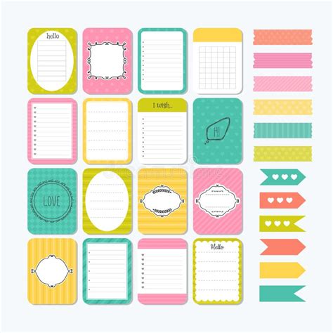 Template For Notebooks Cute Design Elements Flat Style Notes Labels