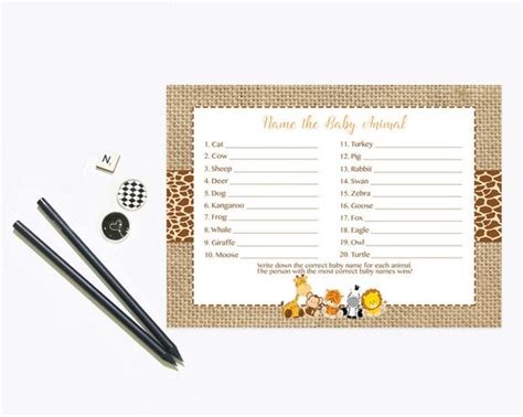 Safari Baby Animal Name Game Baby Shower Game Jungle Whos My Mommy