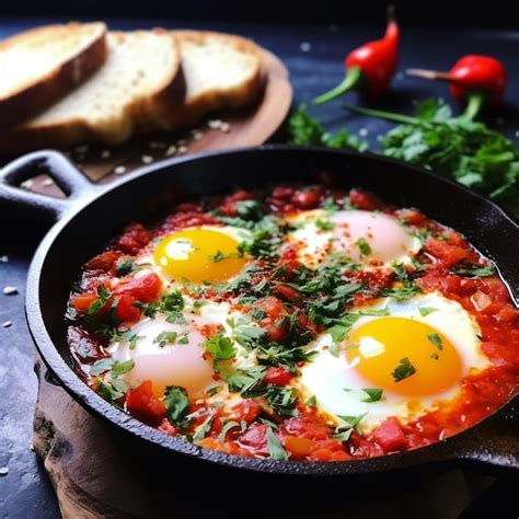 Premium Photo Shakshuka Poached Eggs In Spicy Tomato Sauce With Cumin
