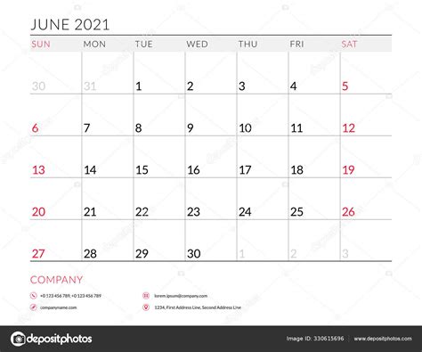 Junio De 2021 Plantilla Imprimible De Planificador De Calendario