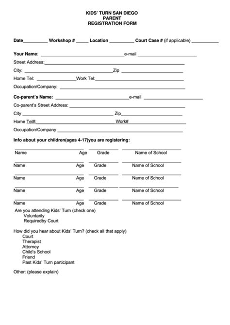Fillable Parent Registration Form Printable Pdf Download