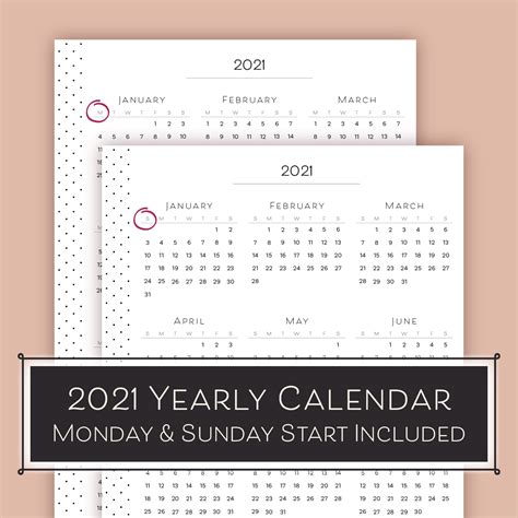2021 Yearly Calendar Printable Cali Motif Designs