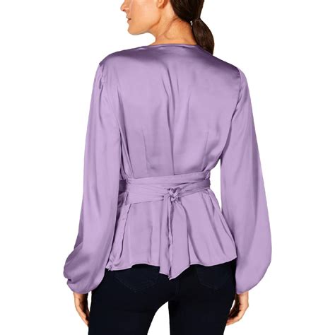 Inc Womens Purple Silky Long Sleeves Faux Wrap Blouse Top M Bhfo 3400