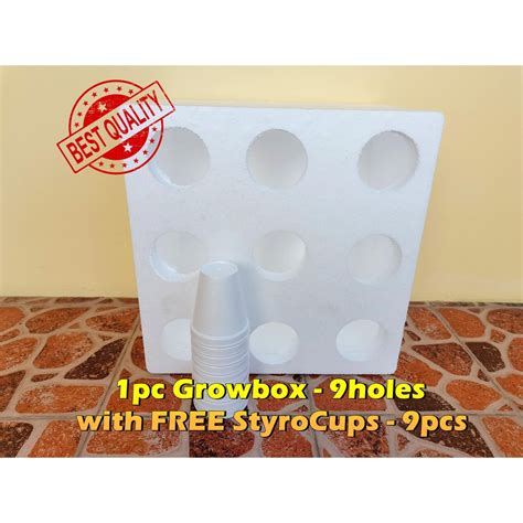 HYDROPONICS 9 HOLES GROW BOX WITH 9 PCS STYRO CUPS WITH SLIT