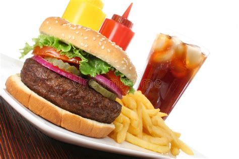 Hamburger Fast Food Meal With Fries And Drink Stock Image Image Of