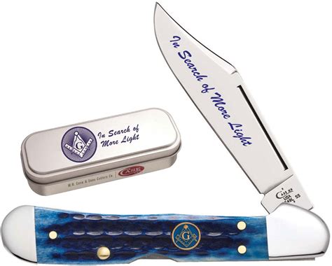 Case Masonic Mini Copperlock Knife 25531 Blue Bone With T Tin 61749lss