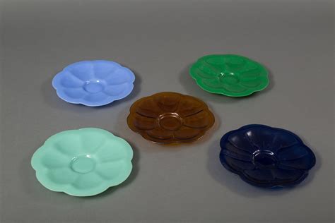 Set Of Seven Multi Color Glass Plates Naga Antiques