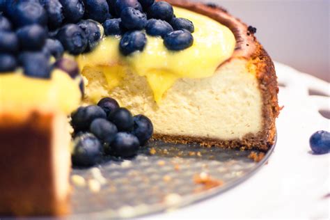 New York Style Cheesecake with Lemon Curd Fresh Blueberries