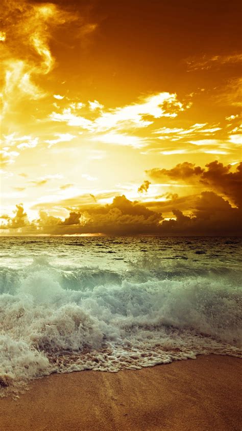 Sea Waves Sunset Sky Clouds Landscape Nature Beaches Wallpapers