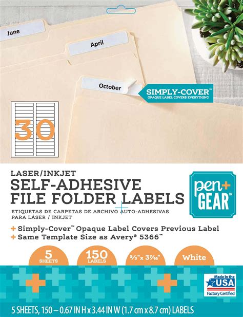 Pen Gear Laser Inkjet White File Folder Labels With Simply Cover