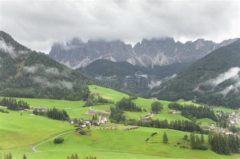 Small Italian Mountain Town In The Dolomites St Magdalena In Stock
